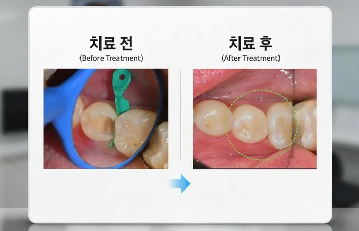 작은어금니에 있는 깊은 충치를 세라믹 인레이로 치료증례