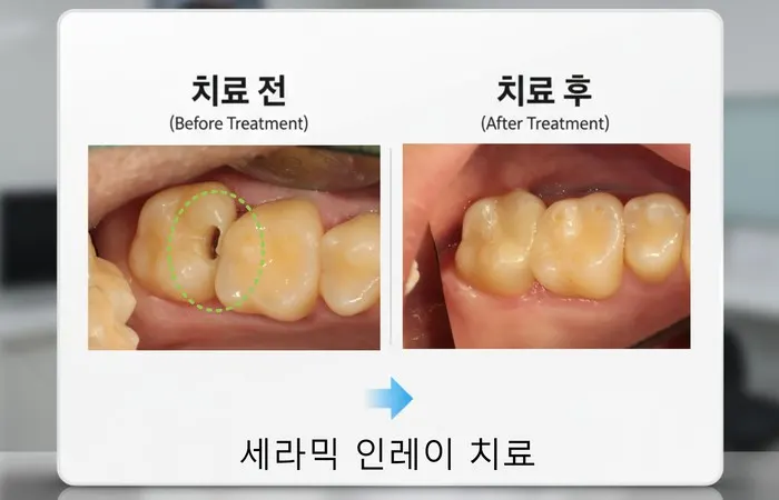 인접면 충치(치아 사이 충치)를 세라믹 인레이로 치료한 증례